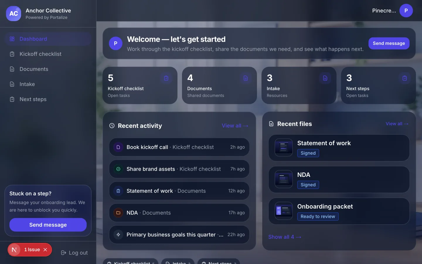 Client Onboarding Portal client portal preview