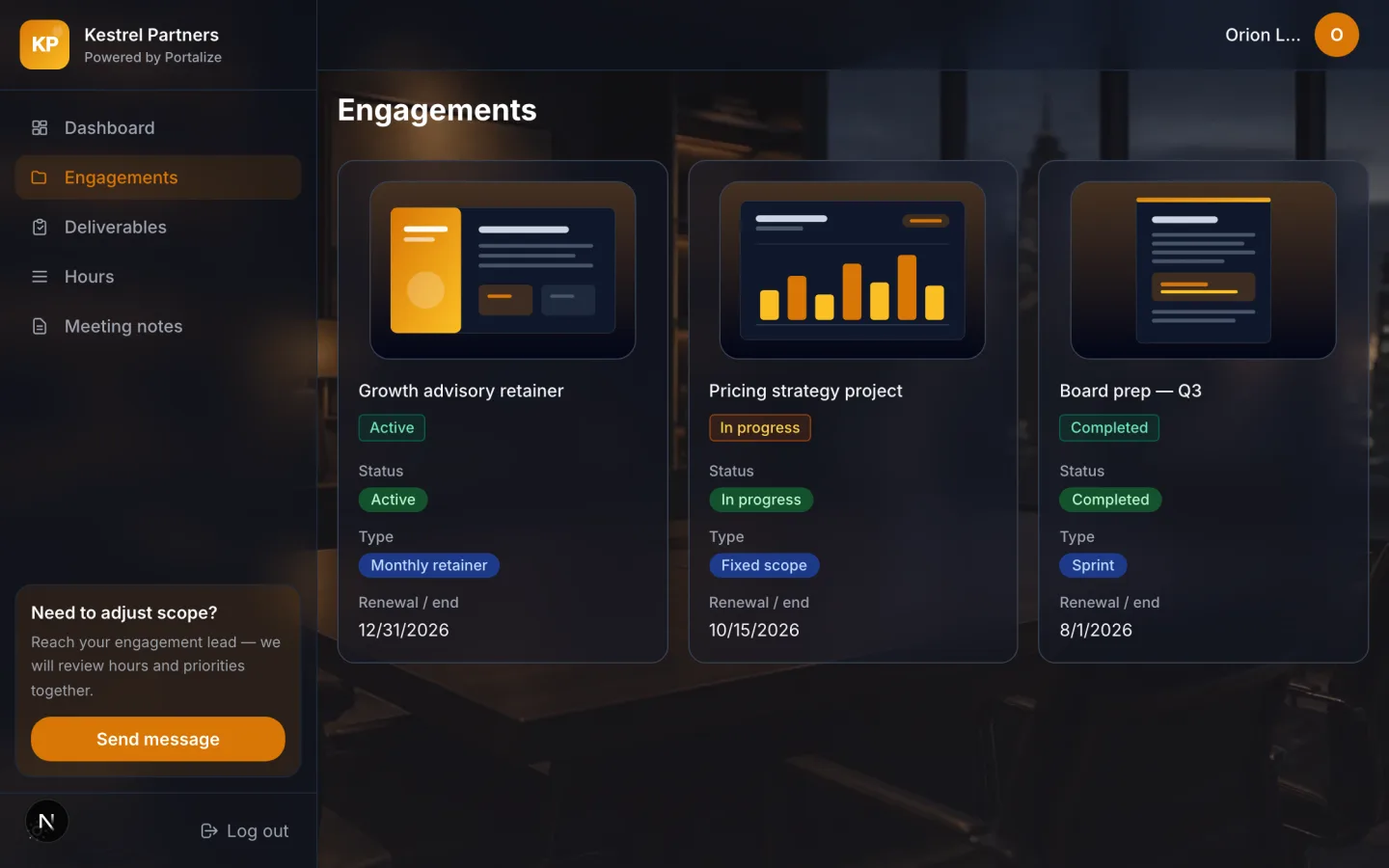 Consulting & Retainer Portal client portal preview