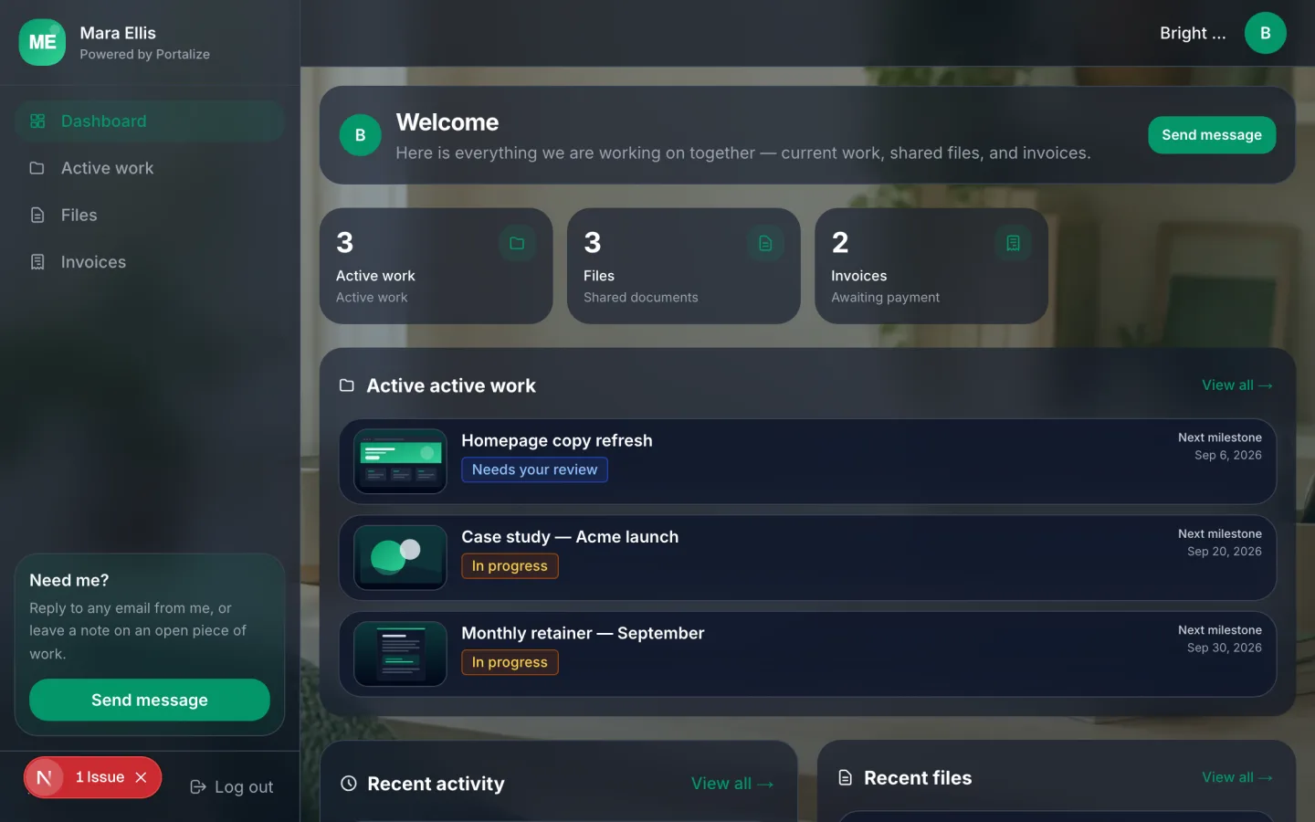 Freelancer Client Portal client portal preview