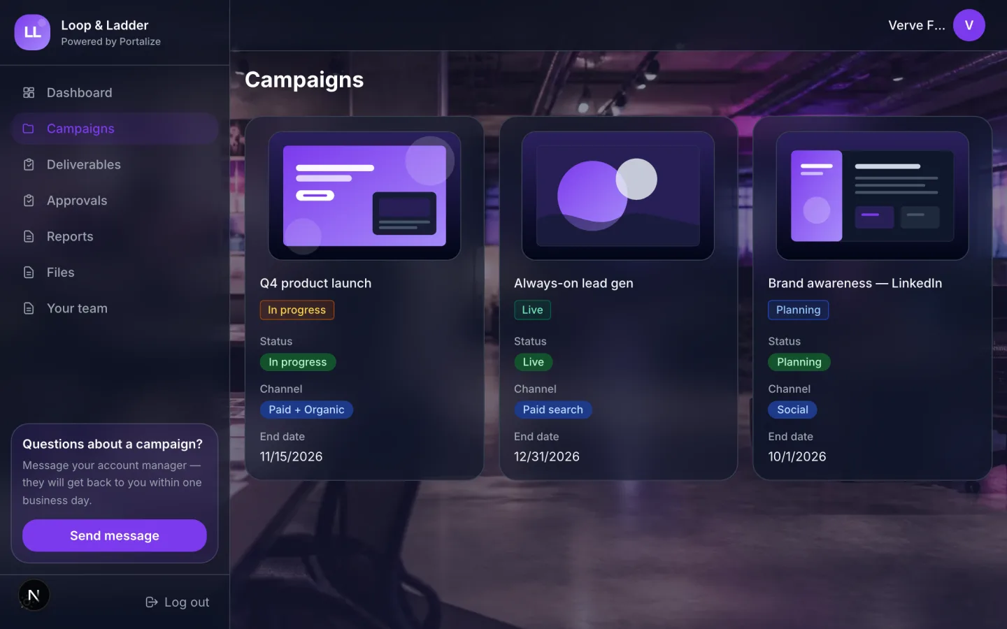 Marketing Agency Portal client portal preview