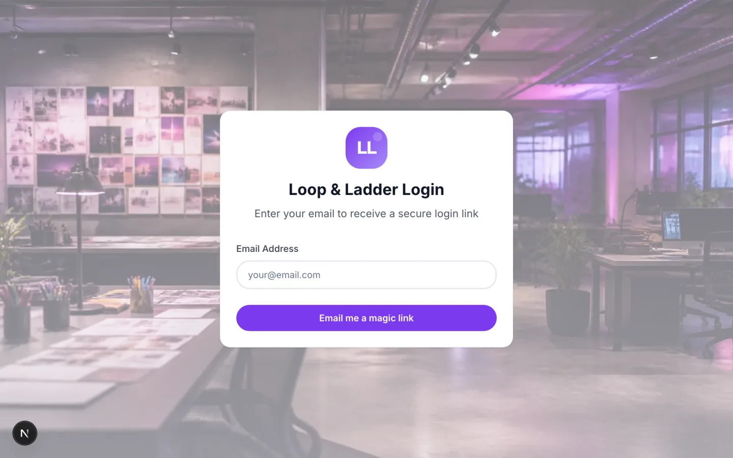 Branded client login screen for the marketing agency portal