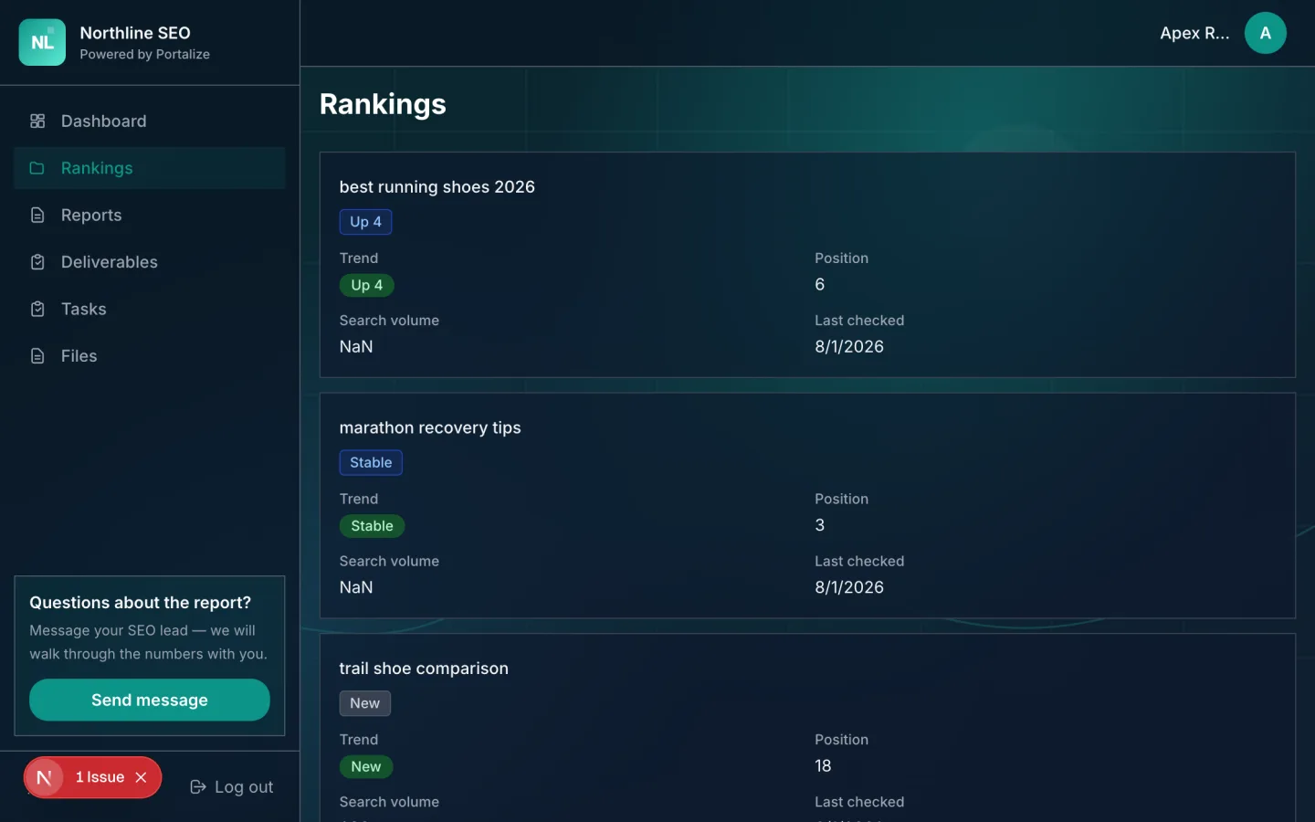 SEO Reporting Portal client portal preview